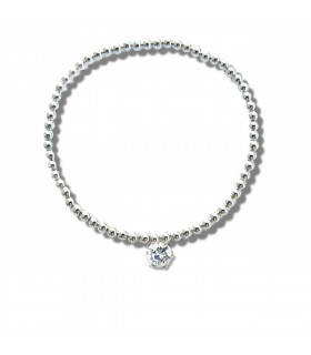 Cubic Zirconia 6mm Silver Beaded Bracelet