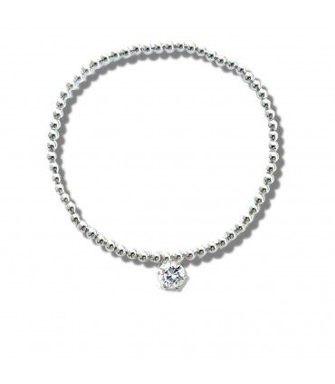 Cubic Zirconia 6mm Silver Beaded Bracelet