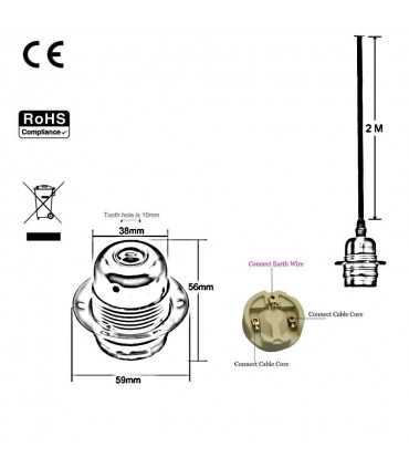 Pendant Set Copper Colour Aluminum Holder Fabric 3 Core Brown Colour 2m Cable