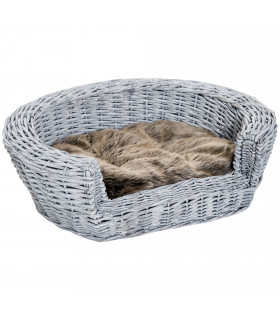 Elevated Pet Bed Grey Willow Rattan 57L x 46W x 17.5H cm Cozy Comfort Soft Sleep