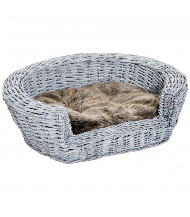 Elevated Pet Bed Grey Willow Rattan 57L x 46W x 17.5H cm Cozy Comfort Soft Sleep