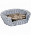 Elevated Pet Bed Grey Willow Rattan 57L x 46W x 17.5H cm Cozy Comfort Soft Sleep