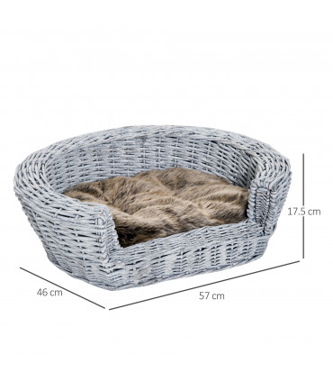 Elevated Pet Bed Grey Willow Rattan 57L x 46W x 17.5H cm Cozy Comfort Soft Sleep