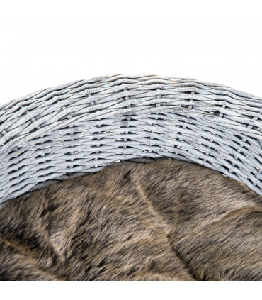 Elevated Pet Bed Grey Willow Rattan 57L x 46W x 17.5H cm Cozy Comfort Soft Sleep