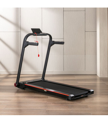 Electric Folding Treadmill Black Steel 150cm x 77cm x 120cm LED Monitor Wheels