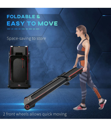 Electric Folding Treadmill Black Steel 150cm x 77cm x 120cm LED Monitor Wheels