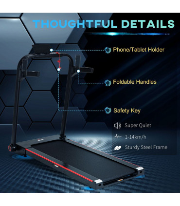 Electric Folding Treadmill Black Steel 150cm x 77cm x 120cm LED Monitor Wheels