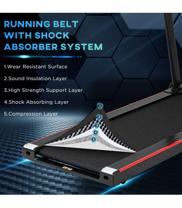 Electric Folding Treadmill Black Steel 150cm x 77cm x 120cm LED Monitor Wheels