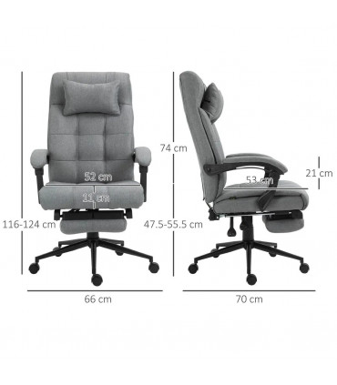 Ergonomic Office Chair Light Grey 116-124H x 66W x 76Dcm Thick Sponge Padding