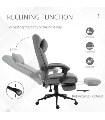 Ergonomic Office Chair Light Grey 116-124H x 66W x 76Dcm Thick Sponge Padding