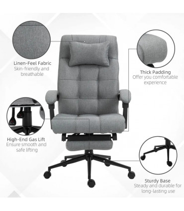 Ergonomic Office Chair Light Grey 116-124H x 66W x 76Dcm Thick Sponge Padding