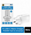 FX USB-C Mains Charger, PD20W Fast & Universal Compatible, White