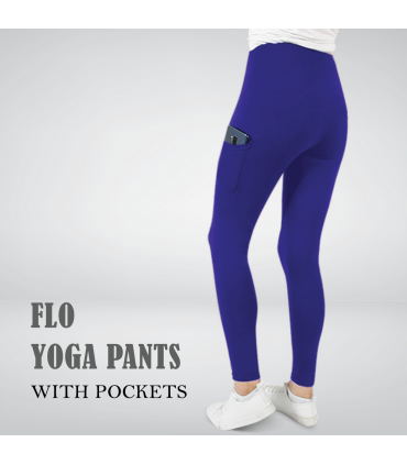 Flo Women's Tummy Control Sports Yoga Pants, Medium Blue