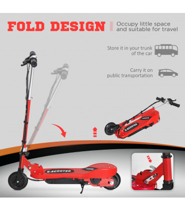 Kids Electric Scooter Folding Red 74Lx36Wx73-91H 50kg Steel PP 12km/h 8HRS