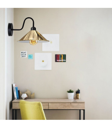 Wall Light French Gold 22cm Metal Cone Shape Shade E27 Base Swan Neck Indoor