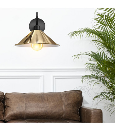 Wall Light French Gold 22cm Metal Cone Shape Shade E27 Base Swan Neck Indoor