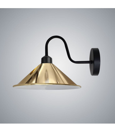Wall Light French Gold 22cm Metal Cone Shape Shade E27 Base Swan Neck Indoor