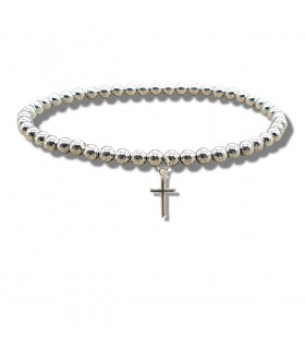 Girls Mini Cross Silver Beaded Bracelet
