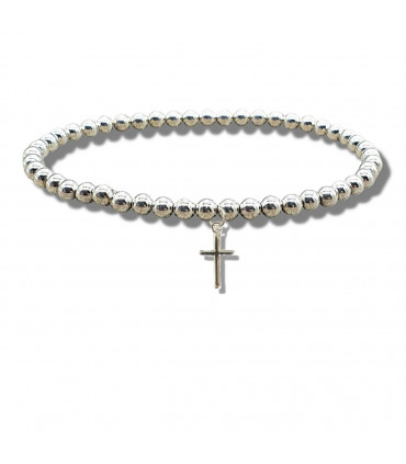 Girls Mini Cross Silver Beaded Bracelet