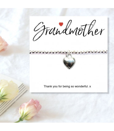 Grandmother Message Card with Heart Charm Bracelet