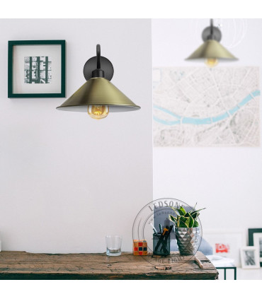 Wall Light Green Brass 22cm Cone Shape Shade E27 Base Socket Screw Swan Neck