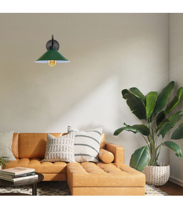 Wall lamp Green Metal Vintage Cone Shape Shade 22cm W x 10cm H E27 Base Socket
