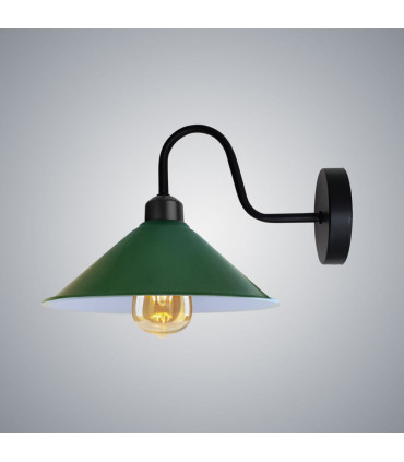 Wall lamp Green Metal Vintage Cone Shape Shade 22cm W x 10cm H E27 Base Socket