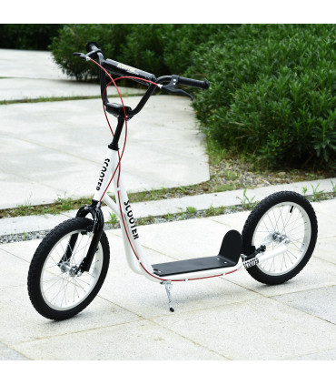 HOMCOM 90-96cm Kids Kick Scooter Adjustable Handlebar Inflatable Wheels White