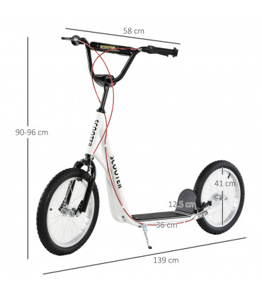HOMCOM 90-96cm Kids Kick Scooter Adjustable Handlebar Inflatable Wheels White