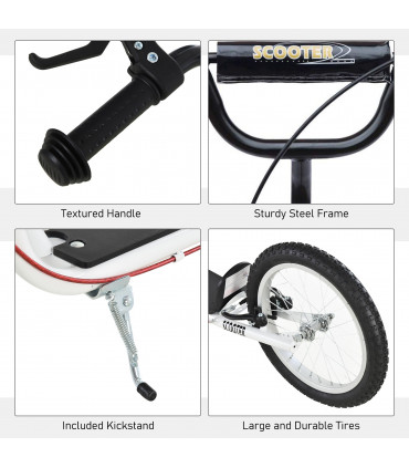 HOMCOM 90-96cm Kids Kick Scooter Adjustable Handlebar Inflatable Wheels White
