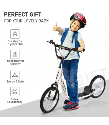 HOMCOM 90-96cm Kids Kick Scooter Adjustable Handlebar Inflatable Wheels White