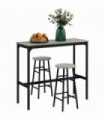 HOMCOM 3 Piece Bar Set, Industrial Kitchen and Chair Set for Small Space, Grey