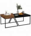 Coffee Table Set of 2, Wood-effect and Black, Steel Frame, 80x60x42 cm