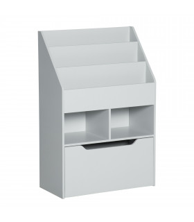 Kids Bookshelf, Toy Box w/ Storage Drawer, Wheels, for Bedroom - Grey