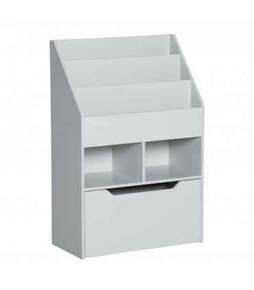 Kids Bookshelf, Toy Box w/ Storage Drawer, Wheels, for Bedroom - Grey