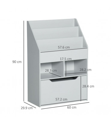 Kids Bookshelf, Toy Box w/ Storage Drawer, Wheels, for Bedroom - Grey