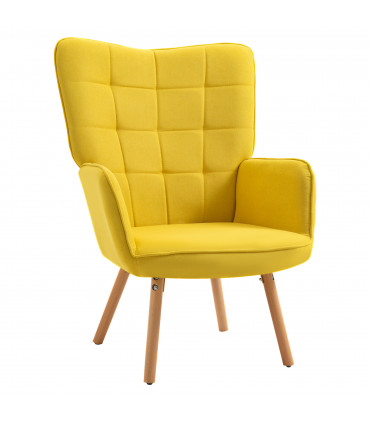 Armchair Velvet Yellow 101H x 71W x 76Dcm HOMCOM Modern Accent Chair Wingback