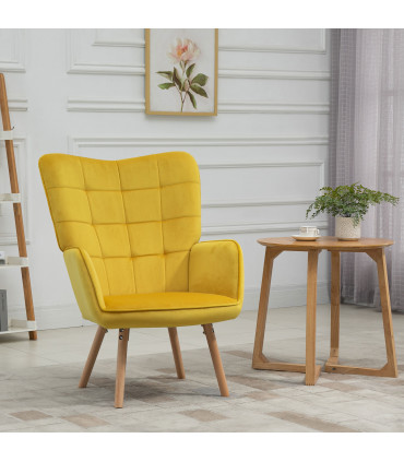 Armchair Velvet Yellow 101H x 71W x 76Dcm HOMCOM Modern Accent Chair Wingback