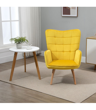 Armchair Velvet Yellow 101H x 71W x 76Dcm HOMCOM Modern Accent Chair Wingback