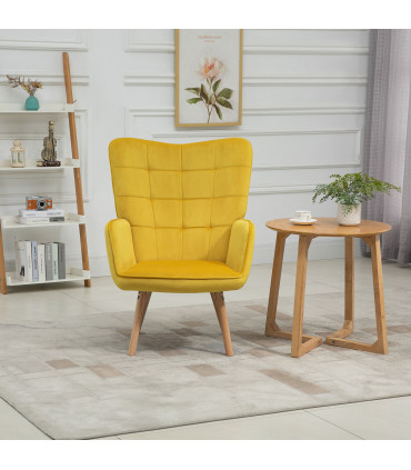 Armchair Velvet Yellow 101H x 71W x 76Dcm HOMCOM Modern Accent Chair Wingback