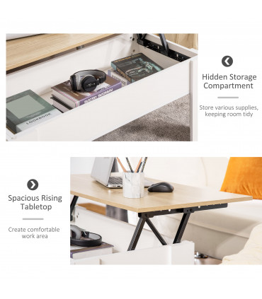 Coffee Table Lift Top White Oak 100W x 50D x 45-58.5Hcm E1 Grade Particle Board