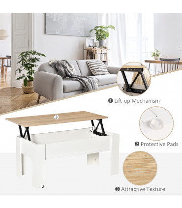 Coffee Table Lift Top White Oak 100W x 50D x 45-58.5Hcm E1 Grade Particle Board