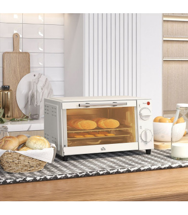 Mini Oven 9L Cream White Metal Stainless Steel Tempered Glass 35x24.6x20cm