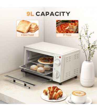 Mini Oven 9L Cream White Metal Stainless Steel Tempered Glass 35x24.6x20cm