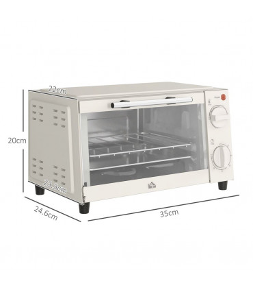 Mini Oven 9L Cream White Metal Stainless Steel Tempered Glass 35x24.6x20cm