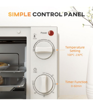 Mini Oven 9L Cream White Metal Stainless Steel Tempered Glass 35x24.6x20cm