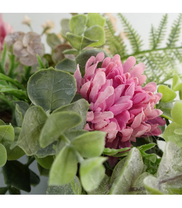 Artificial Pink Floral Wreath 45cm Dark Pink Natural Woven Base Leaf