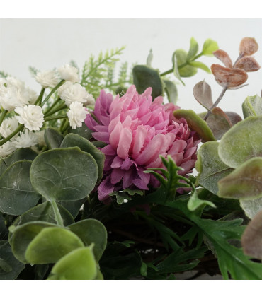 Artificial Pink Floral Wreath 45cm Dark Pink Natural Woven Base Leaf