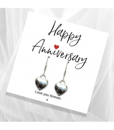 Heart Earrings &  Anniversary Message Card