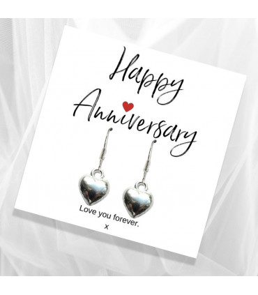 Heart Earrings &  Anniversary Message Card